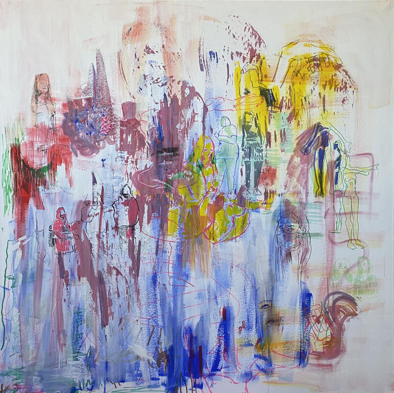 mixed media on canvas, 100 x 100 cm