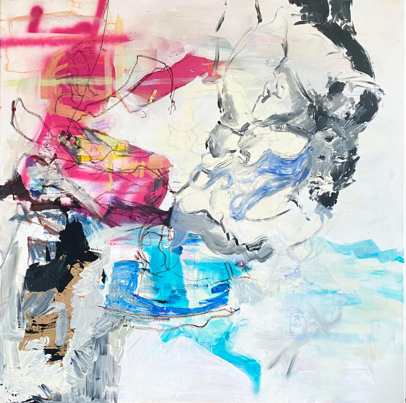 mixed media on canvas, 100 x 100 cm