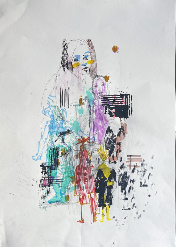 mixed media on paper, a3