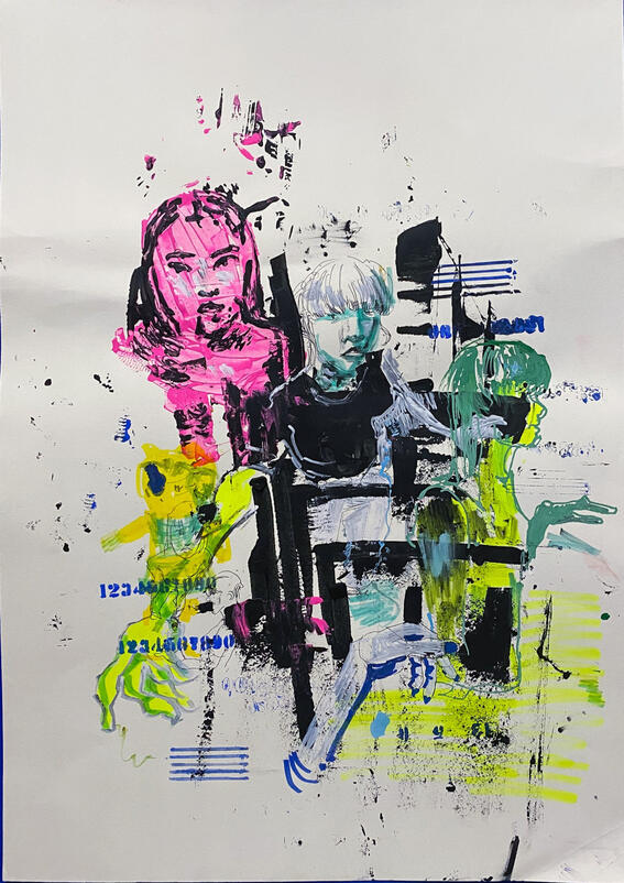 mixed media on paper, a3