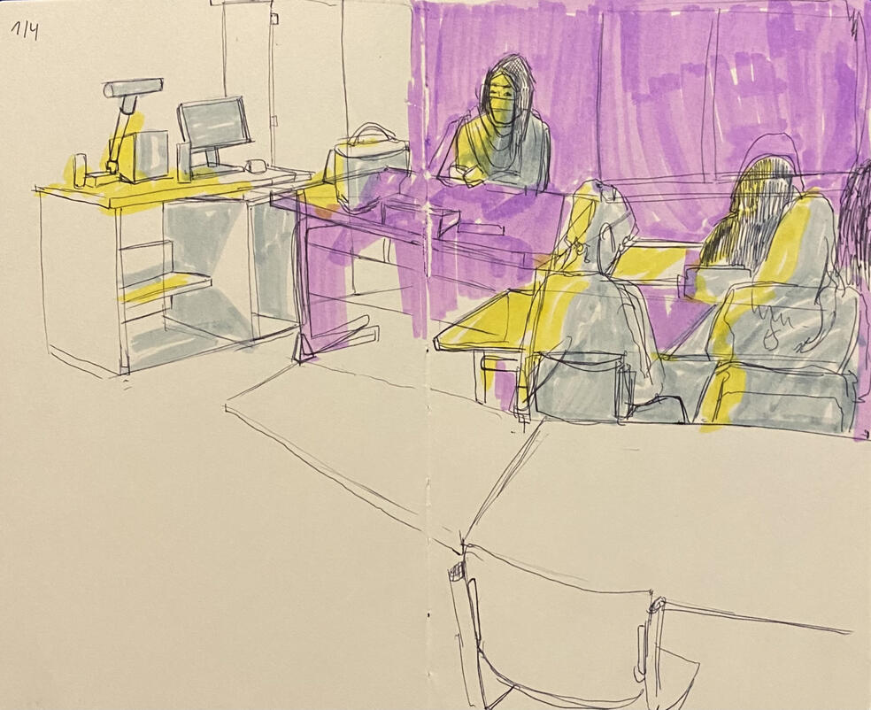 pen and marker on paper, sketchbook