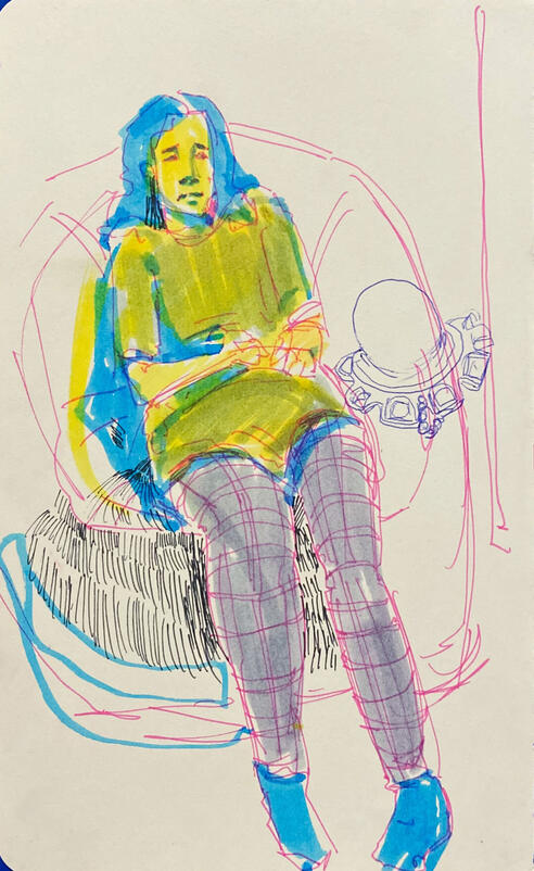 pen and marker on paper, sketchbook