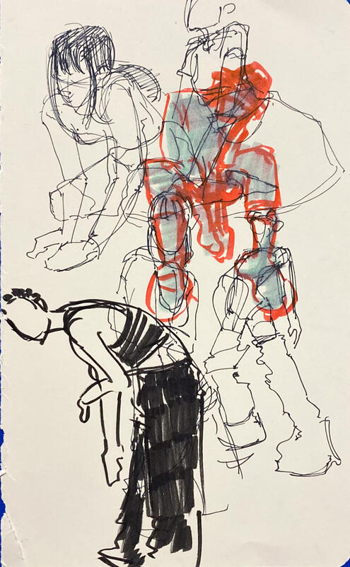 pen and marker on paper, sketchbook