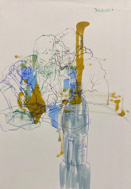 pen and marker on paper, sketchbook